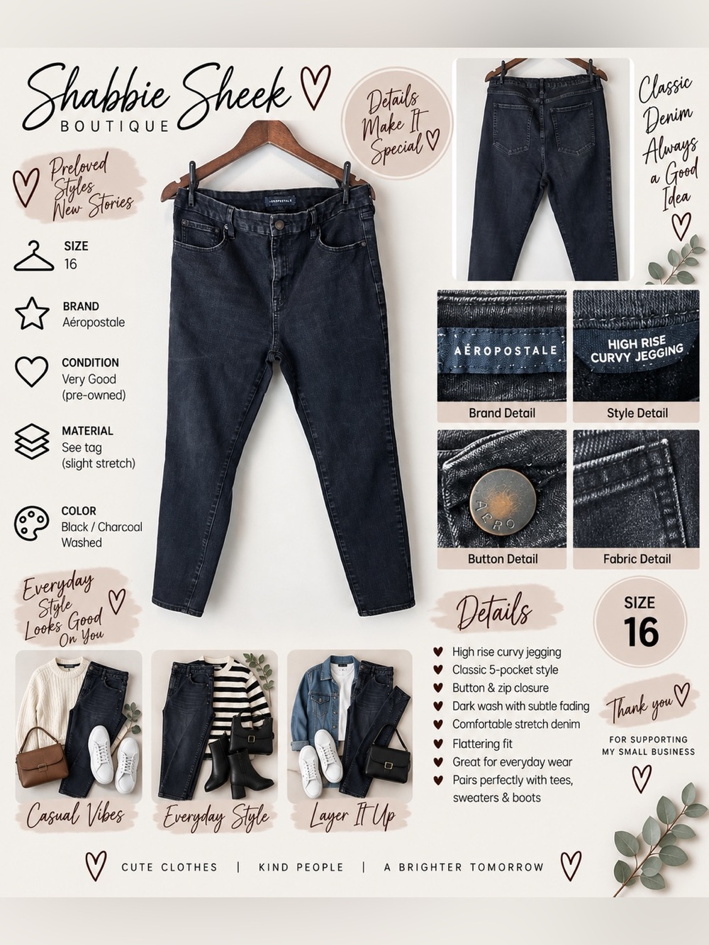 Aéropostale High Rise Curvy Jegging Black Washed Denim Jeans